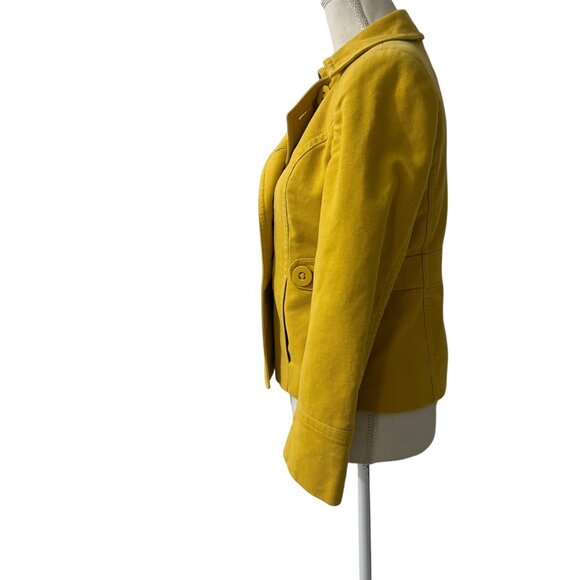 Ann Taylor Loft Mustard Yellow Preppy Double Breasted Academia Peacoat Jacket SP - Picture 5 of 9
